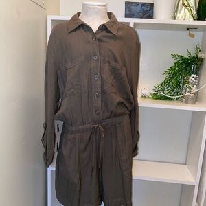 Sage green Button-Up shorts Romper